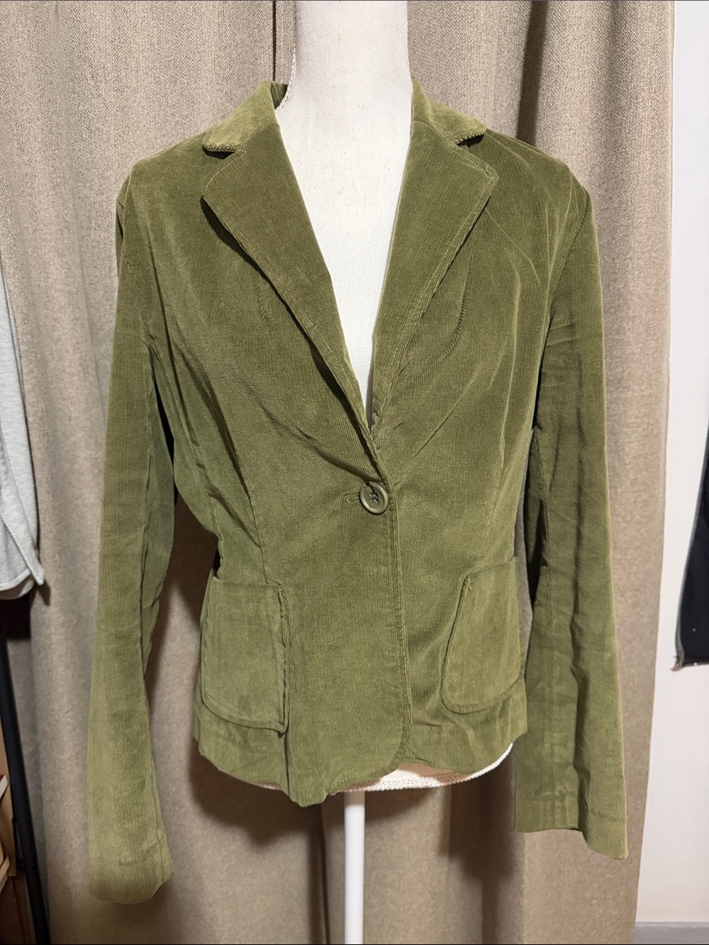 Carole Little Olive Green Corduroy Single-Button Blazer